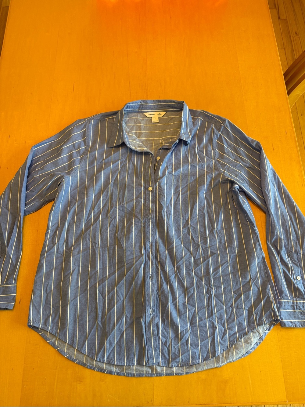 Old Navy Blue and White Striped Women's Button-Down Shirt